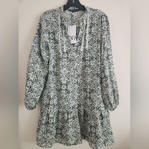 ZARA floral PRINTED SHORT DRESS Gray GREEN - Sz M, XL NWT